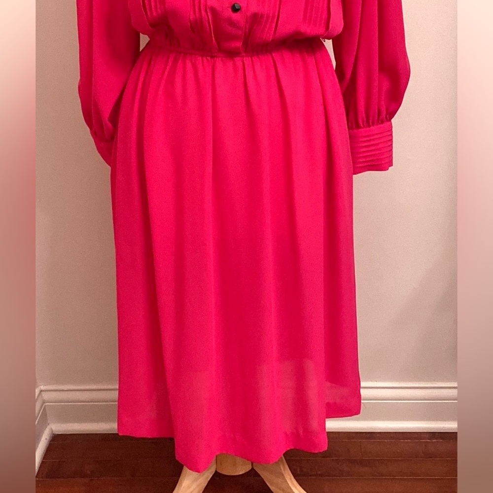 MS Chaus Pink Black Pleated Chiffon Size 10 Old Money Preppy Chic Romantic Dress - Picture 3 of 12